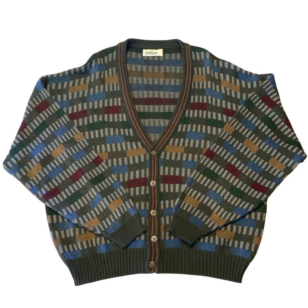 VTG 3D KNIT Cypress Creek Sweater Men's XL Multicolor Grandpa Core Cardigan